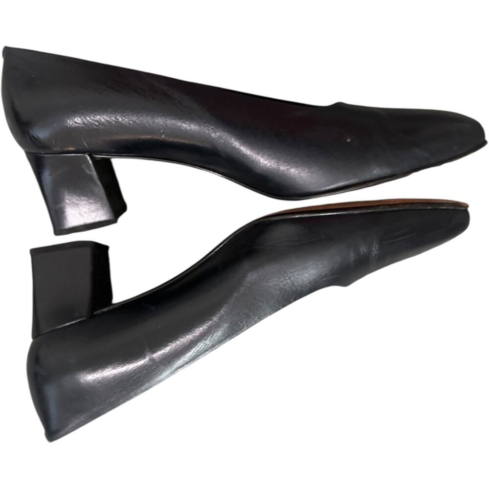 EUC Vintage 80’s Italian Made Amalfi Low 2” Heel BLACK Leather Pumps Size 7.5